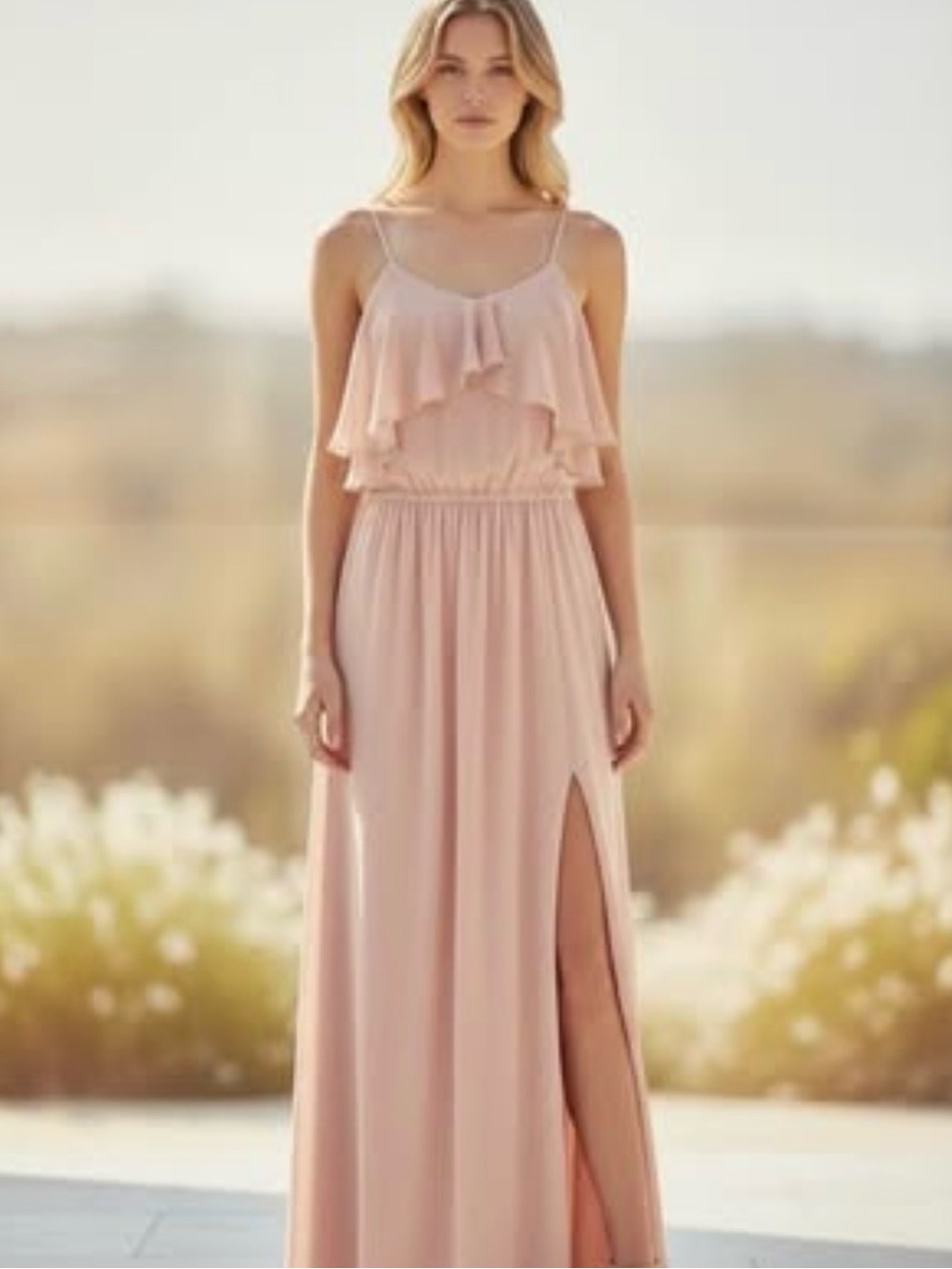 BCBGeneration Blush Ruffle Maxi Dress Size 2